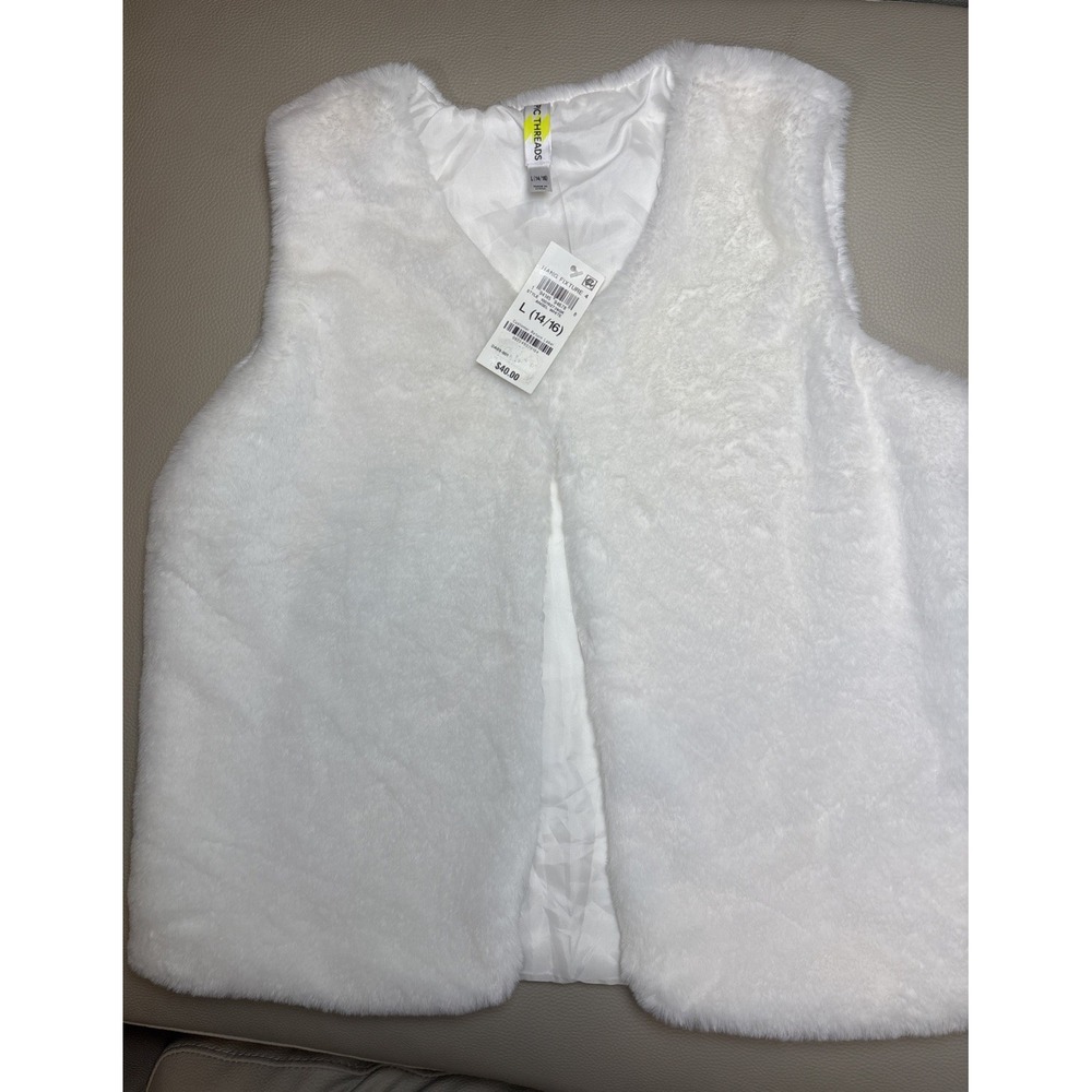 Girls Large (14/16) Epic Threads Angel White minky Soft Vest Jacket NEW